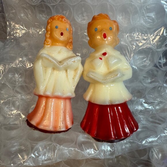 2 Vintage Large Gurley Christmas Choir Girl Boy Candles 5” Red Robe Unburned rea - Picture 1 of 10
